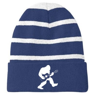 Bigfoot Playing Acoustic Guitar Striped Beanie with Solid Band