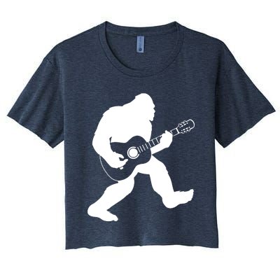 Bigfoot Playing Acoustic Guitar Women's Crop Top Tee