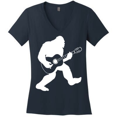 Bigfoot Playing Acoustic Guitar Women's V-Neck T-Shirt