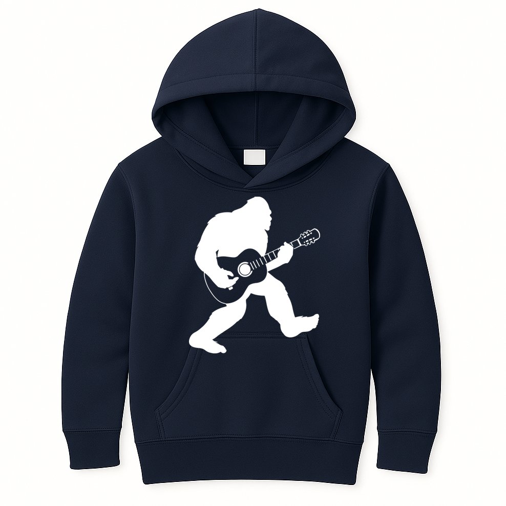 Bigfoot Playing Acoustic Guitar Kids Hoodie
