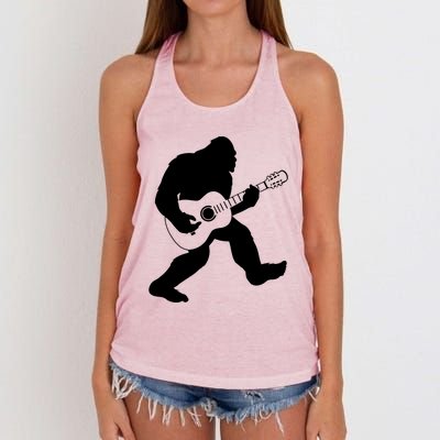 Bigfoot Playing Acoustic Guitar Women's Knotted Racerback Tank