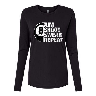 Billiards Player Aim Shoot Swear Repeat 8 Ball Pool Gift Womens Cotton Relaxed Long Sleeve T-Shirt