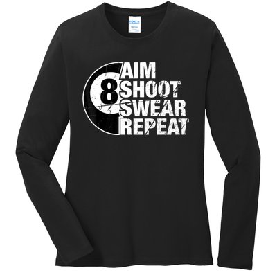 Billiards Player Aim Shoot Swear Repeat 8 Ball Pool Gift Ladies Long Sleeve Shirt