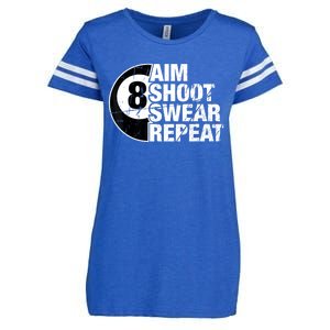 Billiards Player Aim Shoot Swear Repeat 8 Ball Pool Gift Enza Ladies Jersey Football T-Shirt