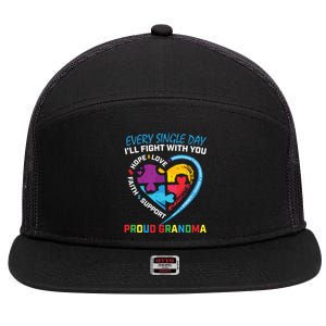 Blue Puzzle Autism Awareness Grandson Granddaughter Grandma Gift 7 Panel Mesh Trucker Snapback Hat