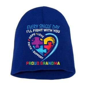 Blue Puzzle Autism Awareness Grandson Granddaughter Grandma Gift Short Acrylic Beanie