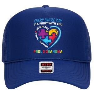 Blue Puzzle Autism Awareness Grandson Granddaughter Grandma Gift High Crown Mesh Back Trucker Hat