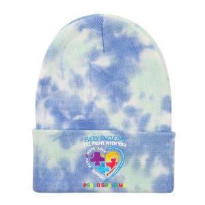 Blue Puzzle Autism Awareness Grandson Granddaughter Grandma Gift Tie Dye 12in Knit Beanie