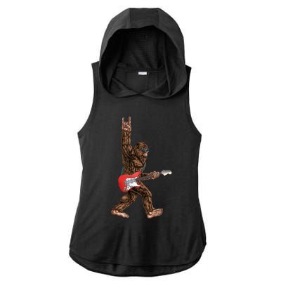 Bigfoot Playing A Electric Guitar Rock On Sasquatch Big Foot Ladies PosiCharge Tri-Blend Wicking Draft Hoodie Tank