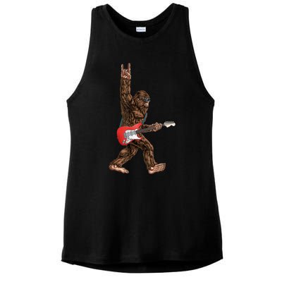 Bigfoot Playing A Electric Guitar Rock On Sasquatch Big Foot Ladies PosiCharge Tri-Blend Wicking Tank