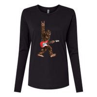 Bigfoot Playing A Electric Guitar Rock On Sasquatch Big Foot Womens Cotton Relaxed Long Sleeve T-Shirt