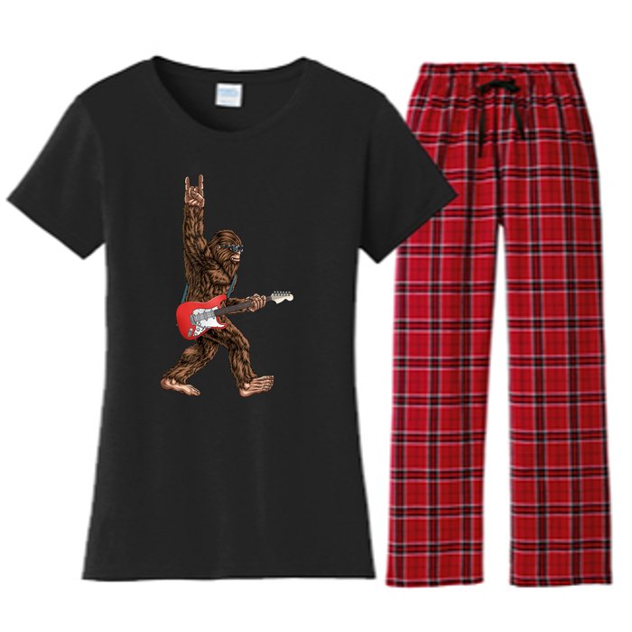 Bigfoot Playing A Electric Guitar Rock On Sasquatch Big Foot Women's Flannel Pajama Set