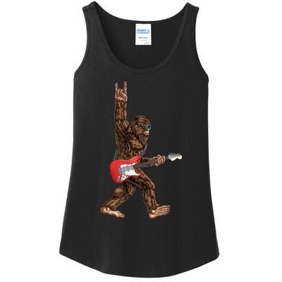 Bigfoot Playing A Electric Guitar Rock On Sasquatch Big Foot Ladies Essential Tank