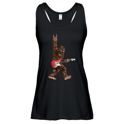 Bigfoot Playing A Electric Guitar Rock On Sasquatch Big Foot Ladies Essential Flowy Tank