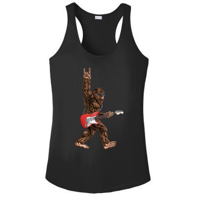 Bigfoot Playing A Electric Guitar Rock On Sasquatch Big Foot Ladies PosiCharge Competitor Racerback Tank