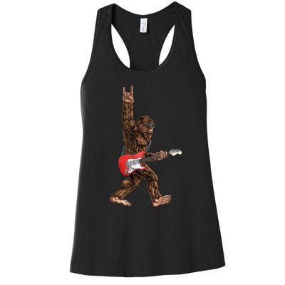 Bigfoot Playing A Electric Guitar Rock On Sasquatch Big Foot Women's Racerback Tank