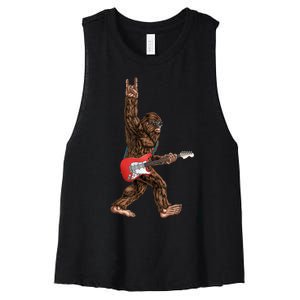 Bigfoot Playing A Electric Guitar Rock On Sasquatch Big Foot Women's Racerback Cropped Tank