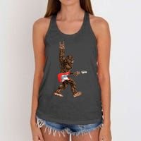 Bigfoot Playing A Electric Guitar Rock On Sasquatch Big Foot Women's Knotted Racerback Tank