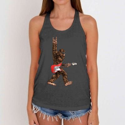 Bigfoot Playing A Electric Guitar Rock On Sasquatch Big Foot Women's Knotted Racerback Tank