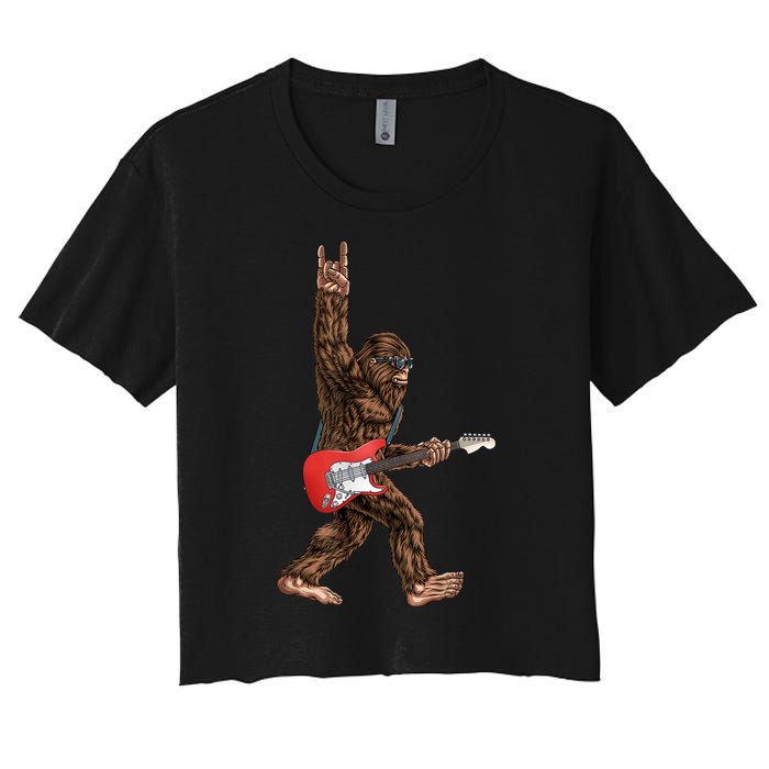 Bigfoot Playing A Electric Guitar Rock On Sasquatch Big Foot Women's Crop Top Tee