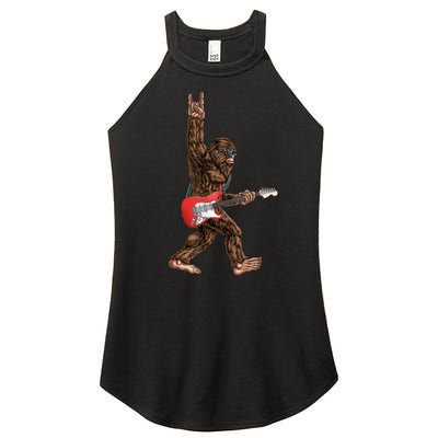 Bigfoot Playing A Electric Guitar Rock On Sasquatch Big Foot Women's Perfect Tri Rocker Tank