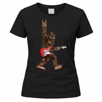 Bigfoot Playing A Electric Guitar Rock On Sasquatch Big Foot Women's T-Shirt