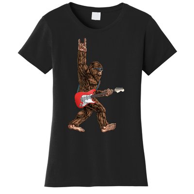 Bigfoot Playing A Electric Guitar Rock On Sasquatch Big Foot Women's T-Shirt