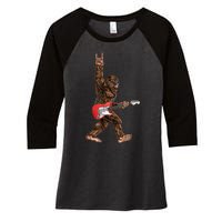 Bigfoot Playing A Electric Guitar Rock On Sasquatch Big Foot Women's Tri-Blend 3/4-Sleeve Raglan Shirt