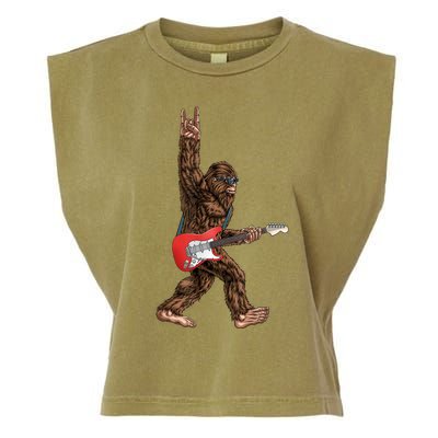 Bigfoot Playing A Electric Guitar Rock On Sasquatch Big Foot Garment-Dyed Women's Muscle Tee