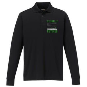 Border Patrol Agent Usa Flag Fishing Retirement Performance Long Sleeve Polo