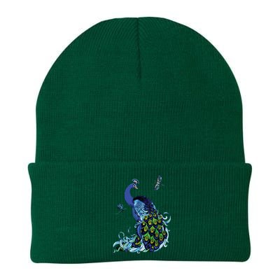 Blue Peacock And Dragonflies Knit Cap Winter Beanie