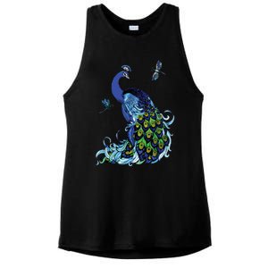 Blue Peacock And Dragonflies Ladies PosiCharge Tri-Blend Wicking Tank