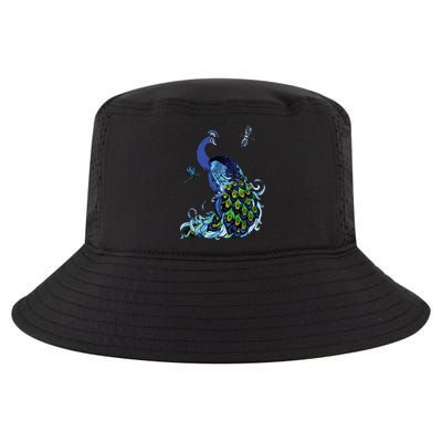 Blue Peacock And Dragonflies Cool Comfort Performance Bucket Hat