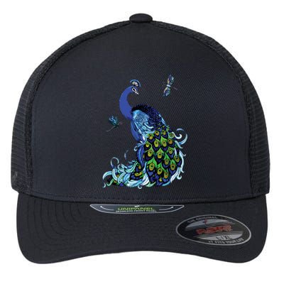 Blue Peacock And Dragonflies Flexfit Unipanel Trucker Cap