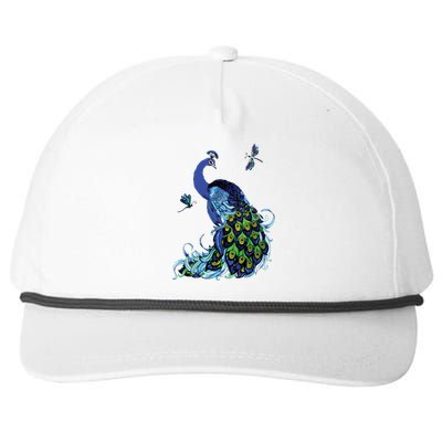 Blue Peacock And Dragonflies Snapback Five-Panel Rope Hat