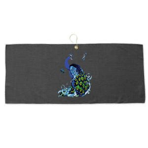 Blue Peacock And Dragonflies Large Microfiber Waffle Golf Towel