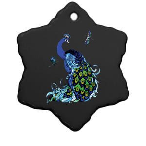 Blue Peacock And Dragonflies Ceramic Star Ornament