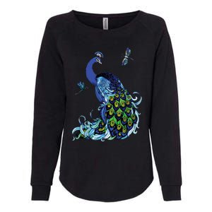 Blue Peacock And Dragonflies Womens California Wash Sweatshirt