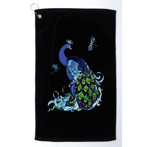 Blue Peacock And Dragonflies Platinum Collection Golf Towel