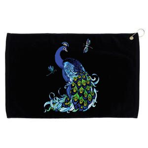 Blue Peacock And Dragonflies Grommeted Golf Towel