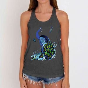 Blue Peacock And Dragonflies Women's Knotted Racerback Tank