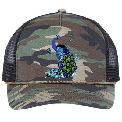 Blue Peacock And Dragonflies Retro Rope Trucker Hat Cap