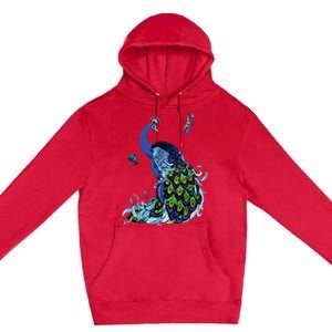 Blue Peacock And Dragonflies Premium Pullover Hoodie