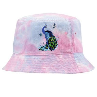 Blue Peacock And Dragonflies Tie-Dyed Bucket Hat