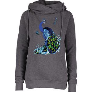 Blue Peacock And Dragonflies Womens Funnel Neck Pullover Hood