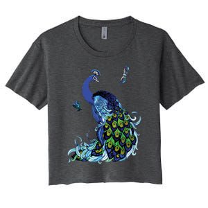 Blue Peacock And Dragonflies Women's Crop Top Tee