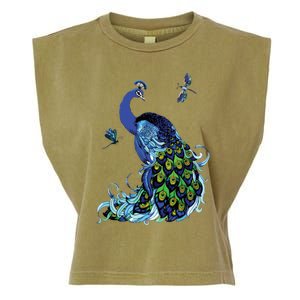 Blue Peacock And Dragonflies Garment-Dyed Women's Muscle Tee