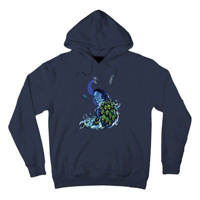 Blue Peacock And Dragonflies Hoodie