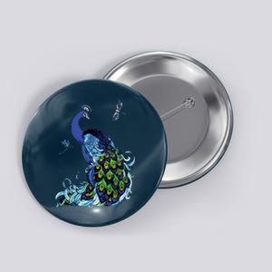 Blue Peacock And Dragonflies Button