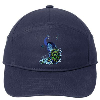 Blue Peacock And Dragonflies 7-Panel Snapback Hat